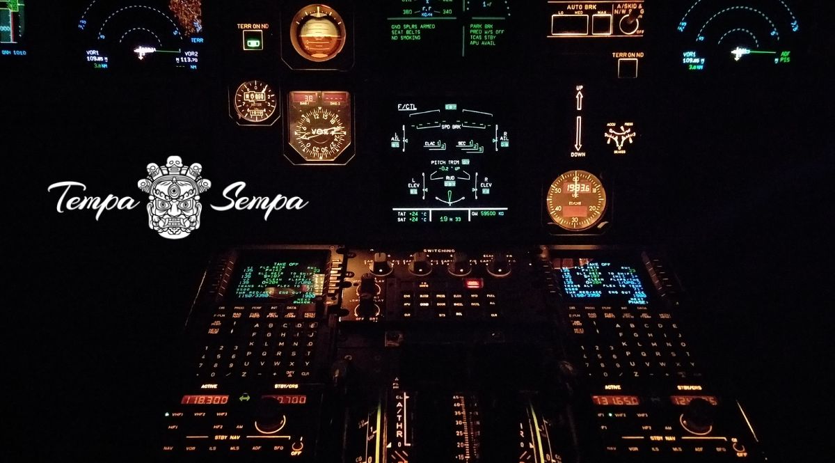 cabina de avión en piloto automático